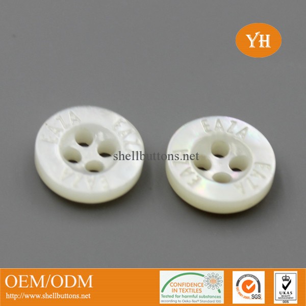 laser white mother of pearl buttons with logo