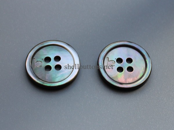natural black mother of pearl MOP suit buttons with engraved logo
